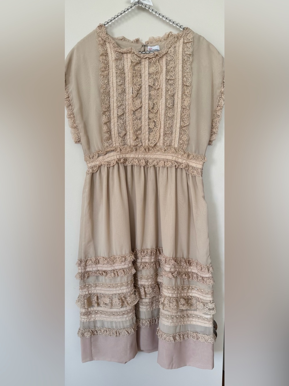 Red Valentino Beige Lace-Trim Dress Size 10